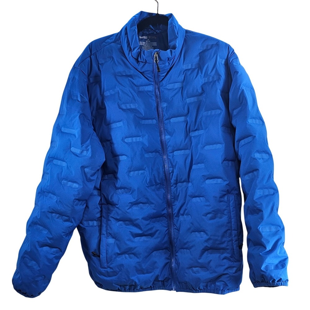 SWISS TECH Men's Blue Puffer Jacket Quilted Full Zip L G Style SM40606Y